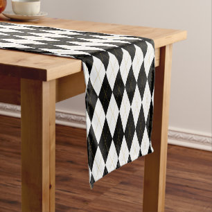 Zwart   wit   Gold Argyle Pattern Korte Tafelloper