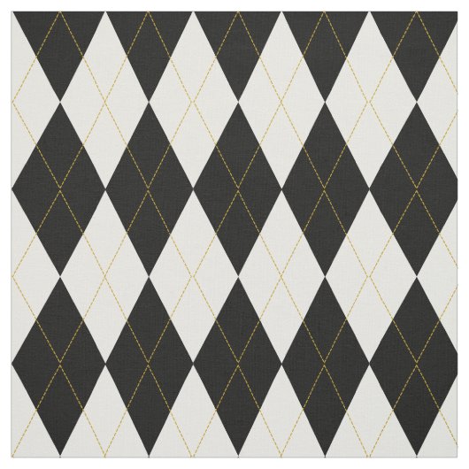 Zwart | wit | Gold Argyle Pattern Stof (Swatch)