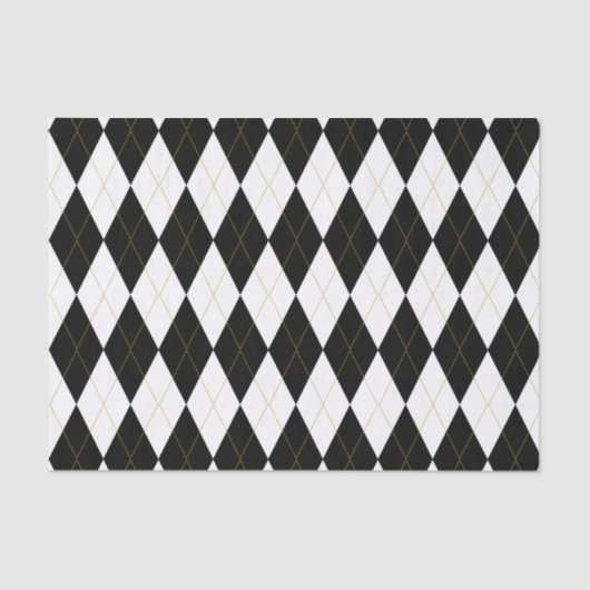 Zwart | wit | Gold Argyle Pattern Tissuepapier (Voorkant)
