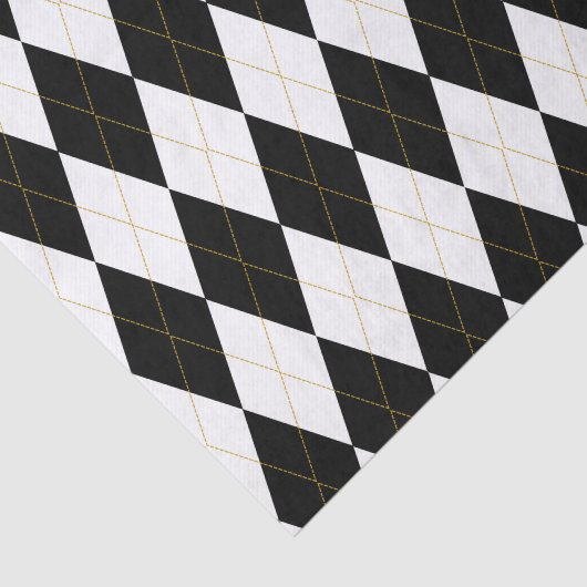 Zwart | wit | Gold Argyle Pattern Tissuepapier (Detail)
