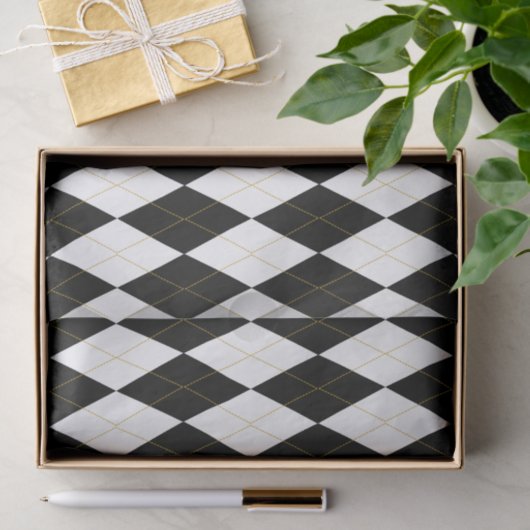 Zwart | wit | Gold Argyle Pattern Tissuepapier (Geschenk)