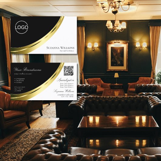Zwart-wit Gold decor met Logo & QR-code Visitekaartje