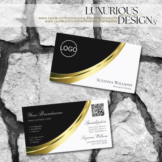 Zwart-wit Gold decor met Logo & QR-code Visitekaartje