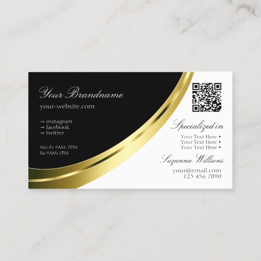 Zwart-wit Gold Decor met QR-code Modern Visitekaartje (Achterkant)