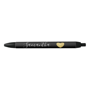 Zwart-wit Gold Heart, gepersonaliseerde naam Zwarte Inkt Pen