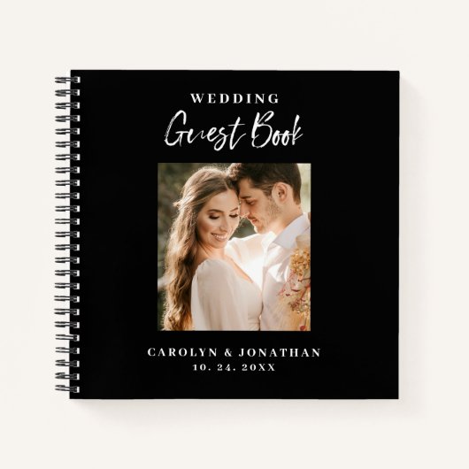 Zwart-wit Gold Script Foto Weduwboek Notitieboek (Voorkant)