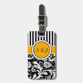 Zwart, wit, Gold Striped Bagagelabel