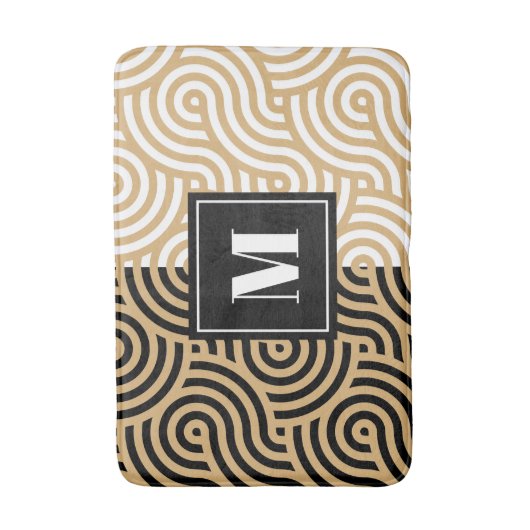 Zwart-wit Golden Zee Ocean Waves Monogram Badmat (Voorkant Verticaal)