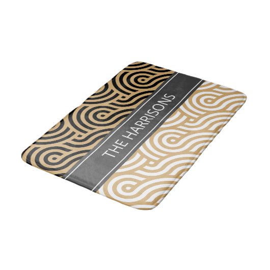 Zwart & Wit Golden Zee Ocean Waves Patroon Badmat (Gekanteld)