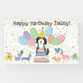 Zwart Wit Goldendoodle Hond Verjaardagsfeest Spandoek (Horizontaal)