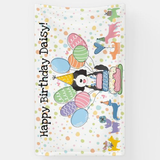 Zwart Wit Goldendoodle Hond Verjaardagsfeest Spandoek (Verticaal)