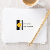Zwart wit Goldenrod Quatrefoil 3 Monogram Etiket (Insitu)