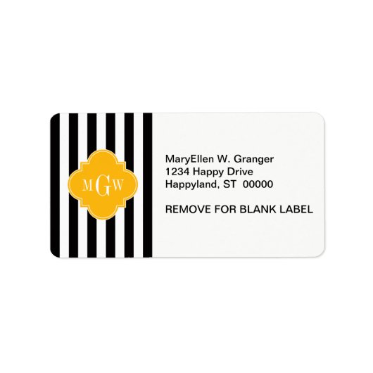 Zwart wit Goldenrod Quatrefoil 3 Monogram Etiket (Voorkant)
