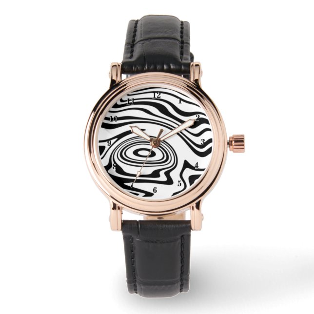 Zwart Wit Golf Streep Horloge (Voorkant)