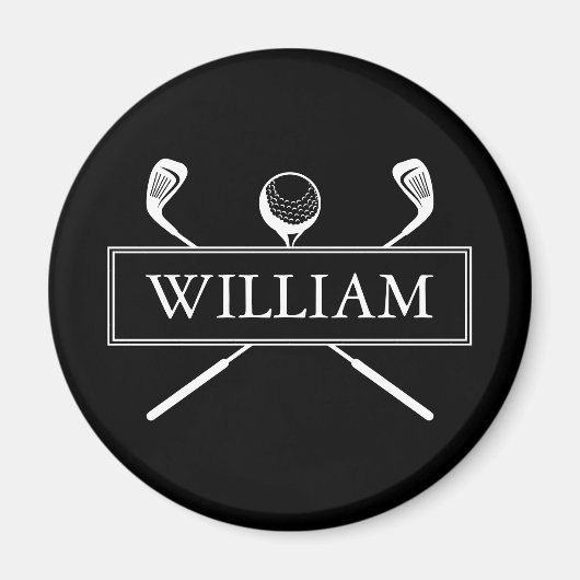 Zwart-wit golfbal met eigen naam magneet (Voorkant)