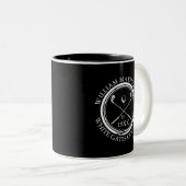 Zwart-wit golfclubnaam gepersonaliseerd tweekleurige koffiemok (Voorkant rechts)