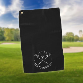 Zwart-wit golfclubs gepersonaliseerde naam golfhanddoek