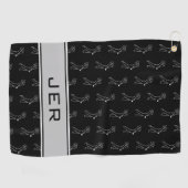 Zwart-Wit Golfer Man Silhouet Monogram Golfhanddoek (Horizontaal)