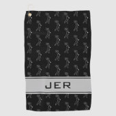 Zwart-Wit Golfer Man Silhouet Monogram Golfhanddoek (Voorkant)