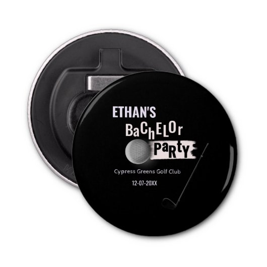 Zwart Wit Golfer - vrijgezellenfeest - Golfen Button Flesopener (Voorkant)