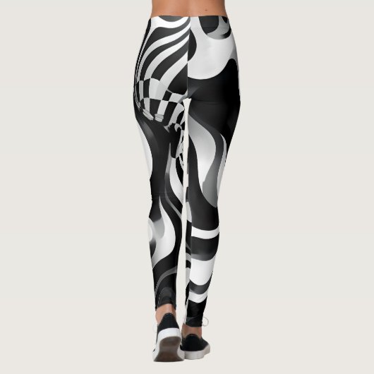 Zwart-wit golvend op kunst, leggings (Achterkant)