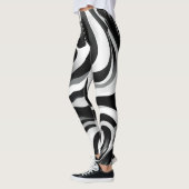 Zwart-wit golvend op kunst, leggings (Links)