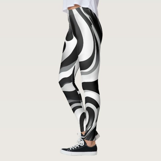 Zwart-wit golvend op kunst, leggings (Links)