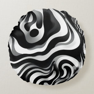 Zwart-wit golvend op kunst, rond kussen