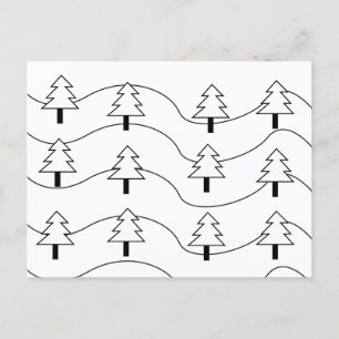 Zwart-wit golvend streep Kerstboompatroon Briefkaart