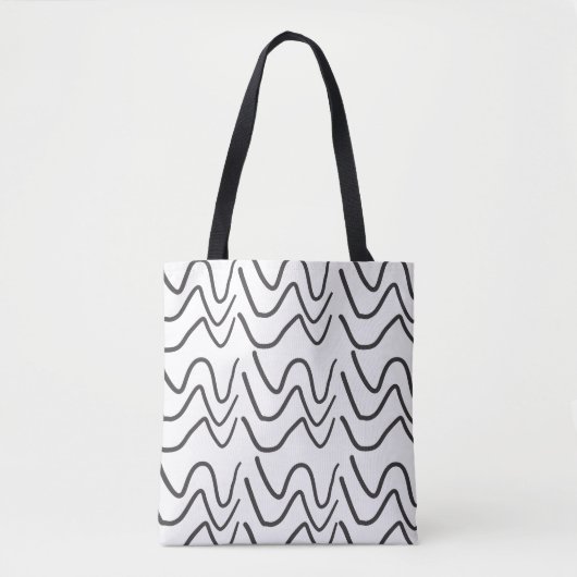 Zwart-wit golvend streeppatroon tote bag (Voorkant)
