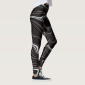 Zwart-wit golvende abstractie leggings (Rechts)