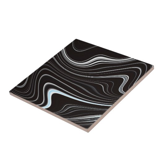 Zwart-wit golvende abstractie tegeltje (Zijkant)