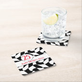 Zwart-wit golvende checker, papieren borden kartonnen onderzetters (Insitu)