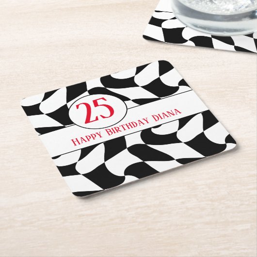 Zwart-wit golvende checker, papieren borden kartonnen onderzetters (Schuin)