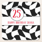 Zwart-wit golvende checker, papieren borden kartonnen onderzetters (Voorkant)