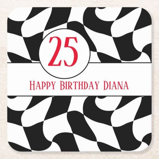 Zwart-wit golvende checker, papieren borden kartonnen onderzetters (Voorkant)