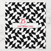 Zwart-wit golvende checker, papieren borden wijn etiket (Enkel label)