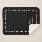 Zwart-wit golvende rand met monogram sherpa deken (Voorkant (horizontaal))