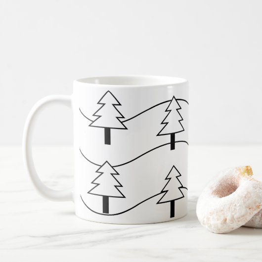 Zwart-wit golvende streep kerstboom patroon koffiemok (Met donut)