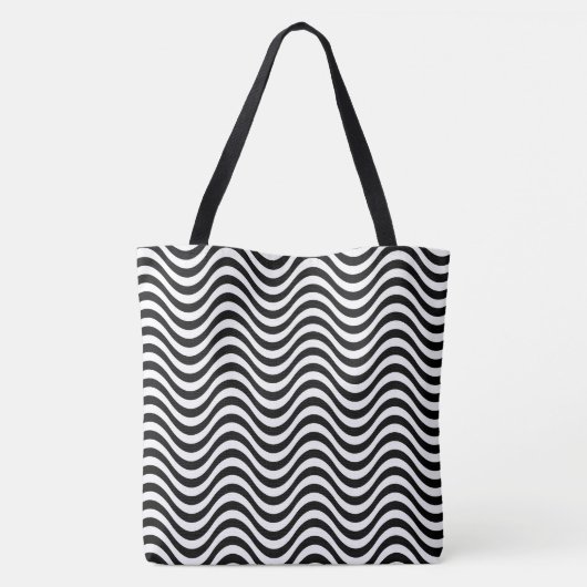 Zwart wit golvende strepen psychedelische hypnotis tote bag (Achterkant)