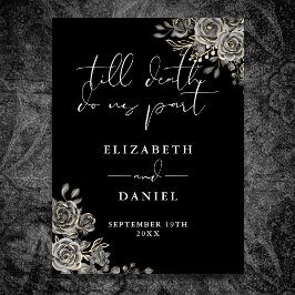 Zwart-wit Gothic Rozen Bloemen bruiloft teken Poster