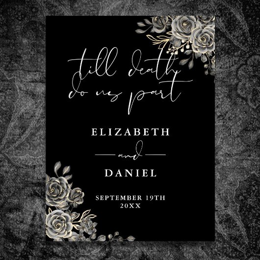 Zwart-wit Gothic Rozen Bloemen bruiloft teken Poster