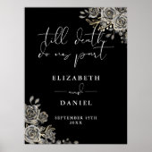 Zwart-wit Gothic Rozen Bloemen bruiloft teken Poster (Voorkant)