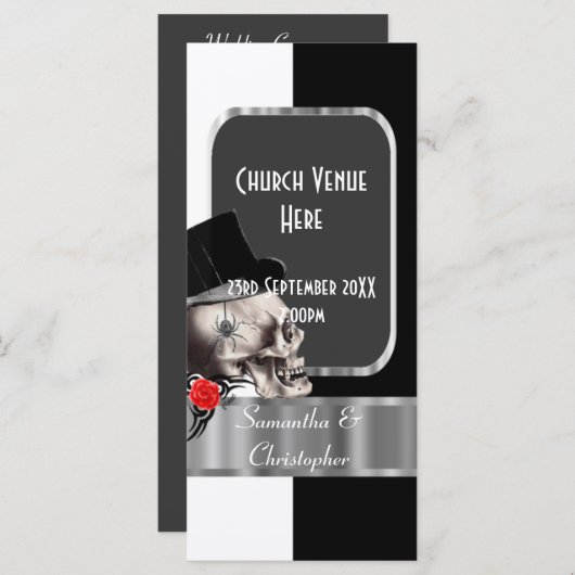Zwart-wit gothic schedel bruiloft programma programmakaart (Voorkant / Achterkant)