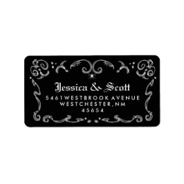 Zwart Wit Gothic Scroll Bruiloft Adres Etiket