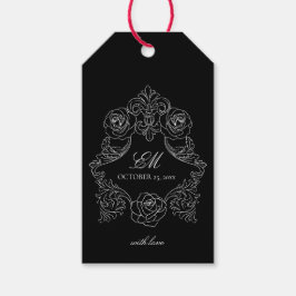 Zwart & Wit Gotisch Huwelijksmonogram Cadeaulabel