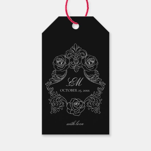 Zwart & Wit Gotisch Huwelijksmonogram Cadeaulabel (Voorkant)
