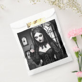 Zwart-wit Gotisch Meisje Halloween Bedankzakje (Gezegeld)