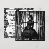 Zwart-wit Gotisch Meisje Halloween Kaart (Voorkant / Achterkant)
