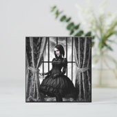 Zwart-wit Gotisch Meisje Halloween Kaart (Staand voorkant)